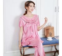 M-5XL Taglie Forti Manica Corta Pizzo Top E Pantaloni Pigiama Set per Donne