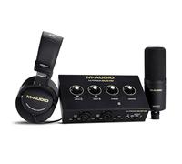 M-AUDIO M-Track Duo HD, Interfaccia audio microfono a condensatore M100 e cuffie di monitoraggio da studio HDH41 per registratori, produttori, creatori di contenuti e podcaster