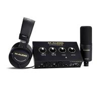 M-AUDIO M-Track Duo HD, Interfaccia audio microfono a condensatore M100 e cuffie di monitoraggio da studio HDH41 per registratori, produttori, creatori di contenuti e podcaster