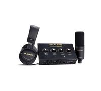 M-AUDIO M-Track Duo HD, Interfaccia audio microfono a condensatore M100 e cuffie di monitoraggio da studio HDH41 per registratori, produttori, creatori di contenuti e podcaster