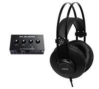 M-Audio M-Track Duo - Interfaccia audio Scheda audio Esterna USB per registrazione, streaming, podcasting con ingressi XLR, Line e DI e software & AKG K52 Closed Back Cuffie, Nero