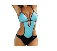 (M,BLUE)Womens Scoop Neck Cutout Front Back High Cut Monokini One Piece Swimsuit