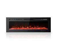 M.C.Haus Ultra-Sottile Camino elettrico a basso rumore, 12 colori di fiamma variabili e respiro, da incasso a parete in piedi, vetro touch screen e telecomando, con cristallo e set di log, 127cm