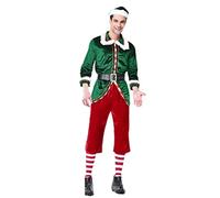 M&Catree Costume da Elfo di Natale per Adulti Vestito Natalizio Completo di Costumi Cosplay Carnevale - Maschio, S