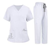 M&Catree Divisa Sanitaria Donna Uomo Stretch Uniforme Medica con Casacca e Pantaloni con Multitasche - Bianco, M