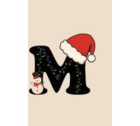 M Christmas Notebook | Personalized Initial Journal with Santa Hat & Snowman | Monogram Holiday Gift | Monochrome Minimalist Design | 400 Pages College Ruled