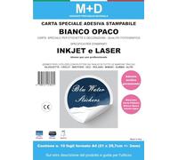 M+D Carta Adesiva Speciale - Stampabile con Stampanti inkjet e Laser - Bianco Opaco Con Adesivo Permanente - compatibile con macchine Silhouette Cameo Brother Cricut (conf. da 10 fogli form. A4)