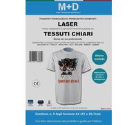 M+D Transfer Termoadesivo Per Tessuti Chiari - Stampabile con Stampanti Laser - Trasferimento a Caldo Compatibile con Silhouette Cameo Brother Scanncut Cricut Maker (conf. da 5 fogli form. A4)