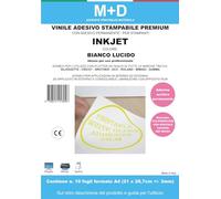 M+D Vinile Adesivo Premium - Stampabile con Stampanti Inkjet - Bianco Lucido Con Adesivo Permanente - compatibile con macchine Silhouette Cameo Brother Cricut (conf. da 10 fogli form. A4)