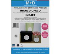 M+D Vinile Adesivo Premium - Stampabile con Stampanti Inkjet - Bianco Opaco Waterproof Con Adesivo Permanente - compatibile con macchine Silhouette Cameo Brother Cricut (conf. da 10 fogli form. A4)