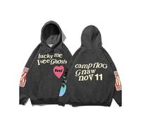 (M,Dark Gray)Graffiti Letter Printed Loose Hooded Kanye Sweatshirts Men Oversized Fleece Luck Me I See Ghosts Hoodie Unisex Pullover Hoody