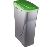 M-Home by Mazzei Mondex - Pattumiera di Tri Selettivo 25L in Plastica - Apertura facile Push - Vasca Grigio Argento con Coperchio di Colore Verde - Ideale per Cucina, Celliera - Made in France
