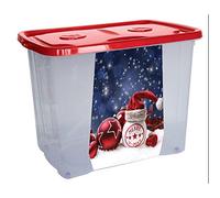 M-Home PLS4959-137 - Scatola portaoggetti per bambini, con coperchio + ruote, in plastica trasparente, con coperchio colorato, motivo natalizio, 59 x 39 x 45 cm, 64 l, fantasia floreale