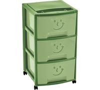 M-Home Torre portaoggetti per bambini a 3 cassetti - plastica verde - con ruote - design giocoso - Altezza 67 cm - Made in France - Ideale per camera da letto e sala giochi by Mazzei Mondex