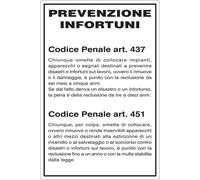M-ITALY CARTELLO - CODICE PENALE ART.437 E 451 - PREVENZIONE INFORUNI - Segnale