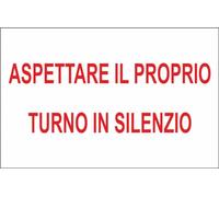 M-ITALY CARTELLO SEGNALETICO - ASPETTARE IL PROPRIO TURNO IN SILENZIO - Adesivo Extra Resistente, Pannello in Forex, Pannello In Alluminio (20x31, Adesivo)