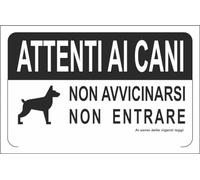 M-ITALY CARTELLO SEGNALETICO - Attenti ai cani non avvicinarsi non entrare - Adesivo Extra Resistente, Pannello in Forex, Pannello In Alluminio (20x31, Adesivo)
