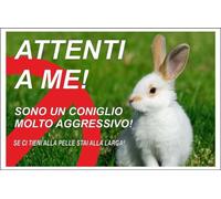 M-ITALY CARTELLO SEGNALETICO - ATTENTI AL CONIGLIO è MOLTO AGGRESSIVO - Adesivo Extra Resistente, Pannello in Forex, Pannello In Alluminio (30x42, Plastica)