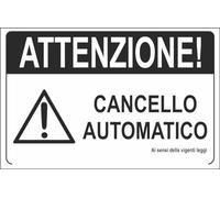 M-ITALY CARTELLO SEGNALETICO - attenzione cancello automatico in nero - Adesivo Extra Resistente, Pannello in Forex, Pannello In Alluminio (20x31, Plastica)