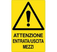 M-ITALY CARTELLO SEGNALETICO - ATTENZIONE ENTRATA/USCITA MEZZI - Segnale