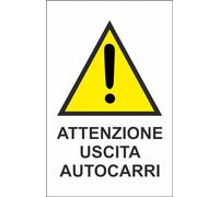 M-ITALY CARTELLO SEGNALETICO - ATTENZIONE USCITA AUTOCARRI - Adesivo Extra Resistente, Pannello in Forex, Pannello In Alluminio (30x42, Adesivo)