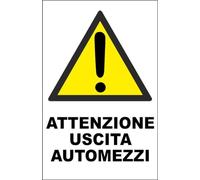 M-ITALY CARTELLO SEGNALETICO - ATTENZIONE USCITA AUTOMEZZI - Adesivo Extra Resistente, Pannello in Forex, Pannello In Alluminio (15x10, Adesivo)
