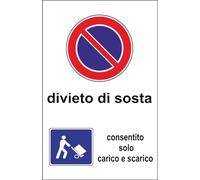 M-ITALY CARTELLO SEGNALETICO - CARICO E SCARICO divieto di sosta - Adesivo Extra Resistente, Pannello in Forex, Pannello In Alluminio (20x31, Plastica)