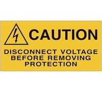 M-ITALY CARTELLO SEGNALETICO - Caution - Disconnect voltage before removing protection - Adesivo Extra Resistente, Pannello in Forex, Pannello In Alluminio (Alluminio, 10x15 cm)