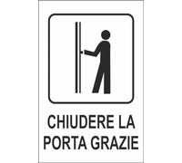 M-ITALY CARTELLO SEGNALETICO - Chiudere la porta grazie - Adesivo Extra Resistente, Pannello in Forex, Pannello In Alluminio (15x10, Adesivo)