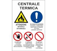 M-ITALY CARTELLO SEGNALETICO - multisimbolo centrale termica - Adesivo Extra Resistente, Pannello in Forex, Pannello In Alluminio (20x31, Plastica)