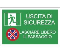 M-ITALY CARTELLO SEGNALETICO - MULTISIMBOLO USCITA DI SICUREZZA LASCIARE LIBERO IL PASSAGGIO - Adesivo Extra Resistente, Pannello in Forex, Pannello In Alluminio (15x10, Alluminio)