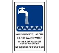 M-ITALY CARTELLO SEGNALETICO - NON SPRECATE L'ACQUA - Adesivo Extra Resistente, Pannello in Forex, Pannello In Alluminio (15x10, Adesivo)