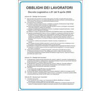 M-ITALY CARTELLO SEGNALETICO - obblighi dei lavoratori - Adesivo Extra Resistente, Pannello in Forex, Pannello In Alluminio (30x42, Alluminio)