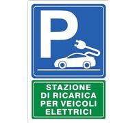 M-ITALY CARTELLO SEGNALETICO - Parcheggio Ricarica Auto Elettriche - Adesivo Extra Resistente, Pannello in Forex, Pannello In Alluminio (30x42 cm, Plastica)
