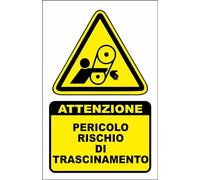 M-ITALY CARTELLO SEGNALETICO - PERICOLO RISCHIO DI TRASCINAMENTO - Adesivo Extra Resistente, Pannello in Forex, Pannello In Alluminio (20x31, Adesivo)