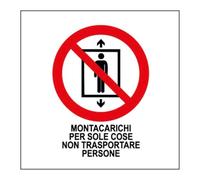 M-ITALY CARTELLO SEGNALETICO QUADRATO - MONTACARICHI PER SOLO COSE NON TRASPORTARE PERSONE - Adesivo Extra Resistente, Pannello in Forex, Pannello In Alluminio (Plastica, 20x20 cm)