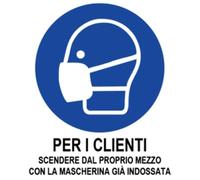 M-ITALY CARTELLO SEGNALETICO QUADRATO - PER I CLIENTI SCENDERE DAL PROPRIO MEZZO CON LA MASCHERINA ... - Adesivo Extra Resistente, Pannello in Forex, Pannello In Alluminio (Alluminio, 10x10 cm)
