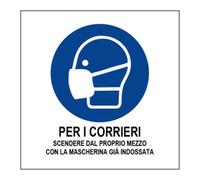 M-ITALY CARTELLO SEGNALETICO QUADRATO - PER I CORRIERI SCENDERE DAL PROPRIO MEZZO CON LA MASCHERINA .. - Adesivo Extra Resistente, Pannello in Forex, Pannello In Alluminio (Alluminio, 20x20 cm)
