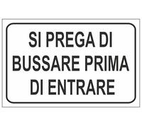 M-ITALY CARTELLO SEGNALETICO - SI PREGA DI BUSSARE PRIMA DI ENTRARE - Adesivo Extra Resistente, Pannello in Forex, Pannello In Alluminio (Plastica, 20x31 cm)