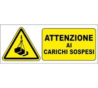 M-ITALY CARTELLO SEGNALETICO UNI - ATTENZIONE AI CARICHI SOSPESI - Adesivo Extra Resistente, Pannello in Forex, Pannello In Alluminio (30x12, Adesivo)