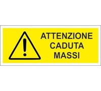 M-ITALY CARTELLO SEGNALETICO UNI - ATTENZIONE CADUTA MASSI - Adesivo Extra Resistente, Pannello in Forex, Pannello In Alluminio (30x12, Plastica)