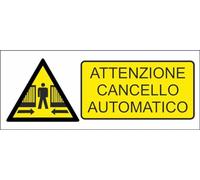 M-ITALY CARTELLO SEGNALETICO UNI - ATTENZIONE CANCELLO AUTOMATICO OMINO - Adesivo Extra Resistente, Pannello in Forex, Pannello In Alluminio (30x12, Adesivo)