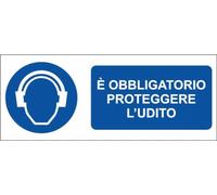 M-ITALY CARTELLO SEGNALETICO UNI - È OBBLIGATORIO PROTEGGERE L'UDITO - Adesivo Extra Resistente, Pannello in Forex, Pannello In Alluminio (30x12, Alluminio)