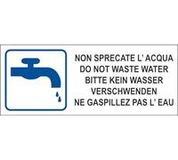 M-ITALY CARTELLO SEGNALETICO UNI - MULTILINGUE NON SPRECARE L'ACQUA - Adesivo Extra Resistente, Pannello in Forex, Pannello In Alluminio (15x6, Adesivo)