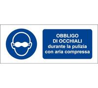 M-ITALY CARTELLO SEGNALETICO UNI - Obbligo di occhiali durante la pulizia con aria compressa - Adesivo Extra Resistente, Pannello in Forex, Pannello In Alluminio (30x12, Adesivo)