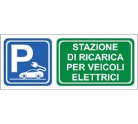 M-ITALY CARTELLO SEGNALETICO UNI - PARCHEGGIO DI RICARICA AUTO ELETTRICHE - Adesivo Extra Resistente, Pannello in Forex, Pannello In Alluminio (60x25, Adesivo)