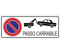 M-ITALY CARTELLO SEGNALETICO UNI - PASSO CARRABILE mod 2 - Adesivo Extra Resistente, Pannello in Forex, Pannello In Alluminio (30x12, Adesivo)