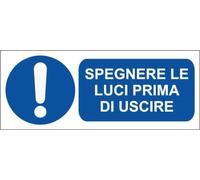 M-ITALY CARTELLO SEGNALETICO UNI - Spegnere le luci prima di uscire - Adesivo Extra Resistente, Pannello in Forex, Pannello In Alluminio (30x12, Adesivo)