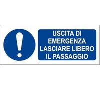 M-ITALY CARTELLO SEGNALETICO UNI - USCITA DI EMERGENZA LASCIARE LIBERO IL PASSAGGIO mod 2 - Adesivo Extra Resistente, Pannello in Forex, Pannello In Alluminio (60x25, Alluminio)