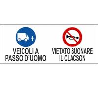 M-ITALY CARTELLO SEGNALETICO UNI - VEICOLI A PASSO D'UOMO VIETATO SUONARE IL CLACSON - Adesivo Extra Resistente, Pannello in Forex, Pannello In Alluminio (30x12, Alluminio)